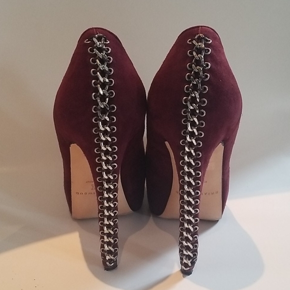 Brian Atwood Chain Heel Pump Wine Suede 36 - Picture 3 of 8